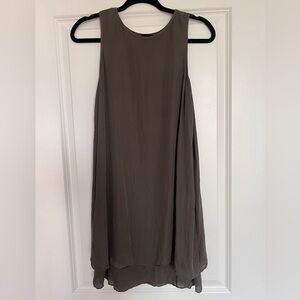 HEATHER Women’s Dark Green/Brown 100% Silk Sleeveless Dress